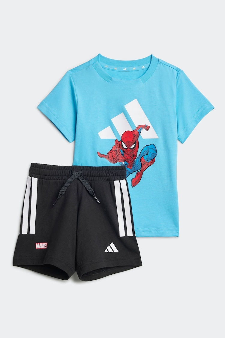adidas Blue Marvel Spider Man 100% Cotton Shorts T-Shirt Set - Image 1 of 1
