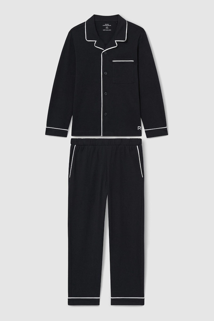 Reiss Navy Myers Set 3-9 yrs Brushed-Cotton Piped-Trim Pyjamas Set - Image 1 of 1