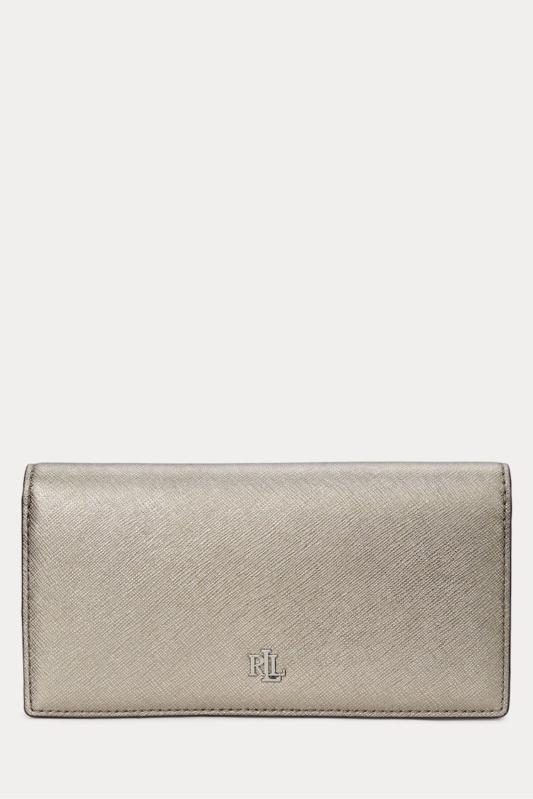 Srebrny - Lauren Ralph Lauren Crosshatch Leather Slim Wallet Purse - Image 1 of 1