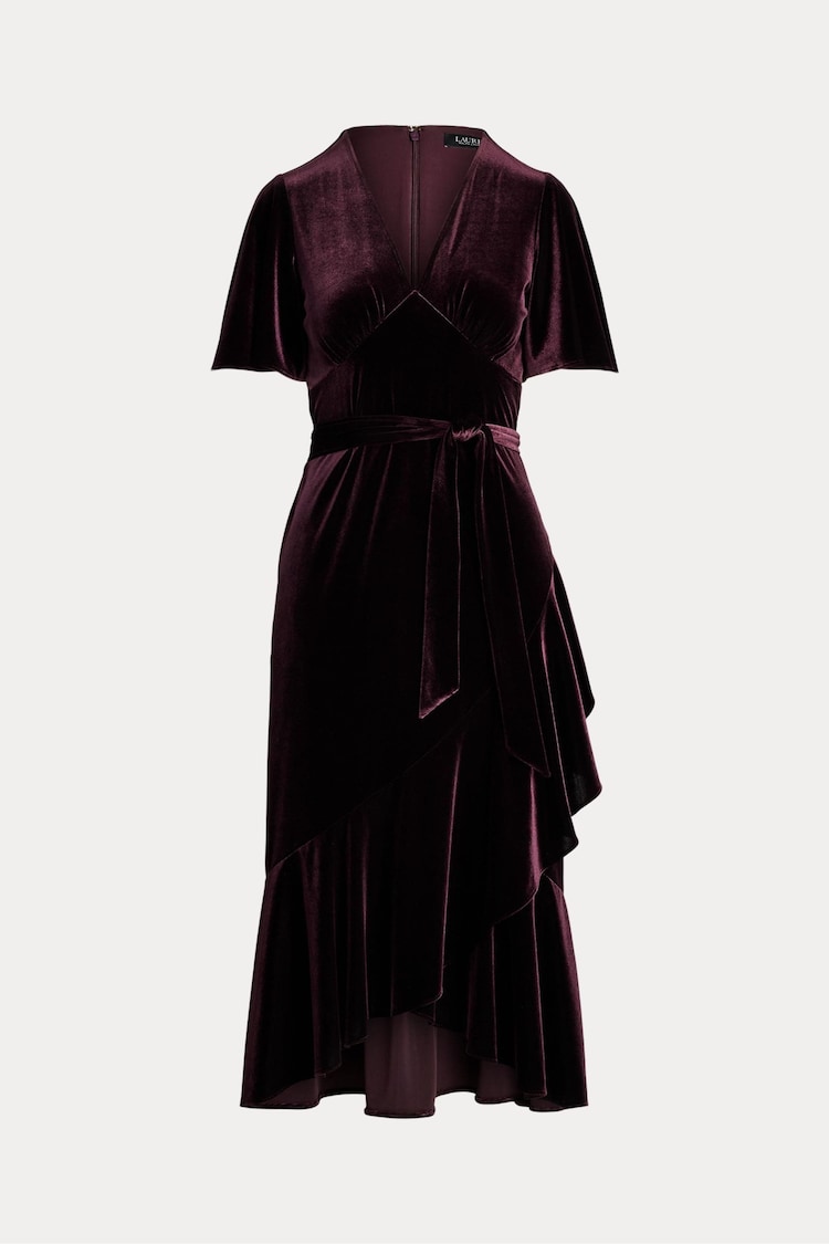 Lauren Ralph Lauren Velvet Belted V-Neck Dress - Image 1 of 1
