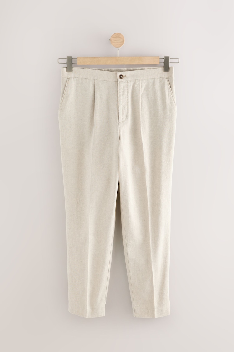 Ecru Regular Fit Cotton Linen Blend Elasticated Back Trousers - Image 1 of 1