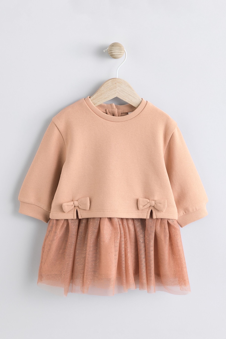Tan Brown Twofer Mesh Baby Dress (0mths-2yrs) - Image 1 of 1