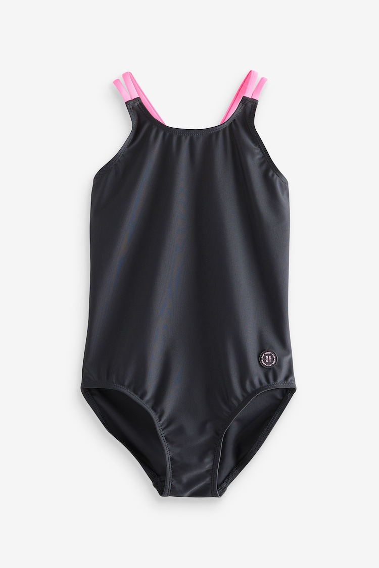Black Double Strap Swimsuit (3-16yrs) - Image 1 of 1
