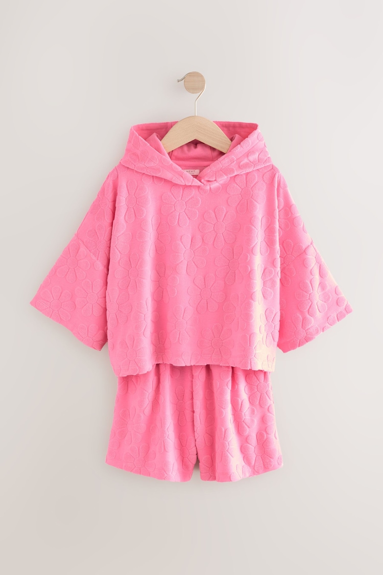 Pink Flower Towelling Beach Co-Ord Hoodie And Shorts Set (3-16yrs) - Image 1 of 1