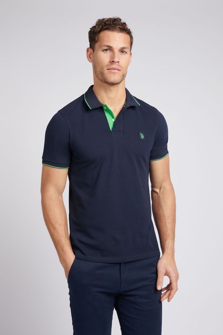 U.S. Polo Assn. Blue Mens Life Double Horsemen Polo Shirt - Image 1 of 1