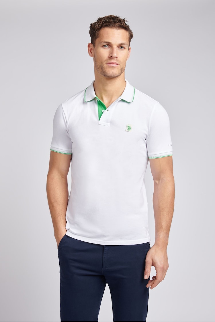 U.S. Polo Assn. White Mens Life Double Horsemen Polo Shirt - Image 1 of 1