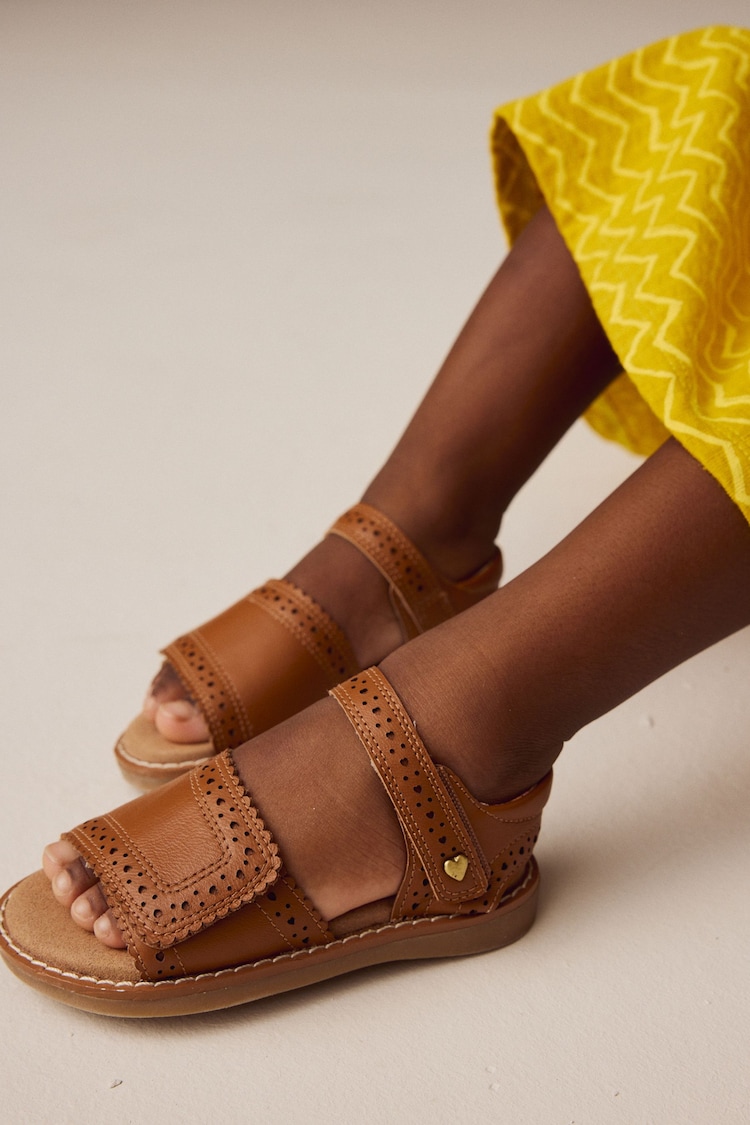 Tan Brown Leather Brogue Touch Fastening Sandals - Image 1 of 1