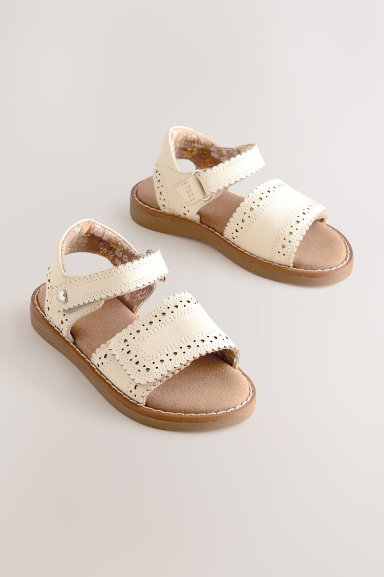 White Leather Brogue Touch Fastening Sandals - Image 1 of 1
