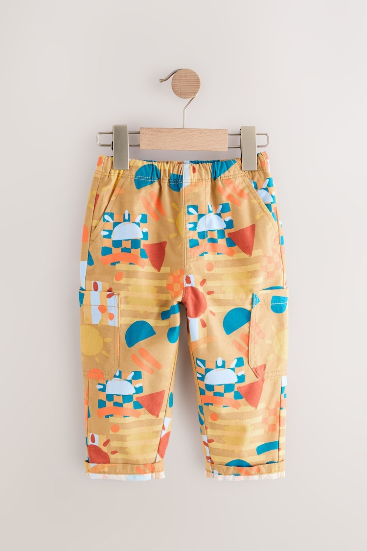 Tan Printed Side Pocket 100% Cotton Pull On Trousers (3mths-7yrs) - Image 1 of 1