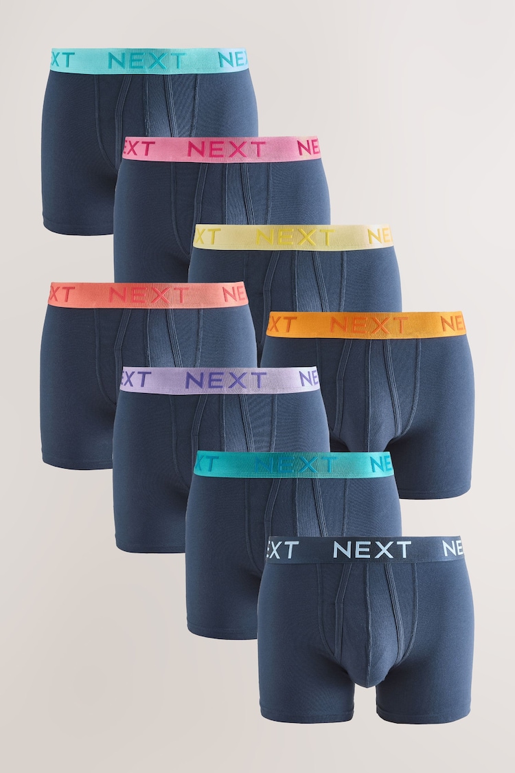 Navy Bright Waistband A-Front Boxers 8 Pack - Image 1 of 1