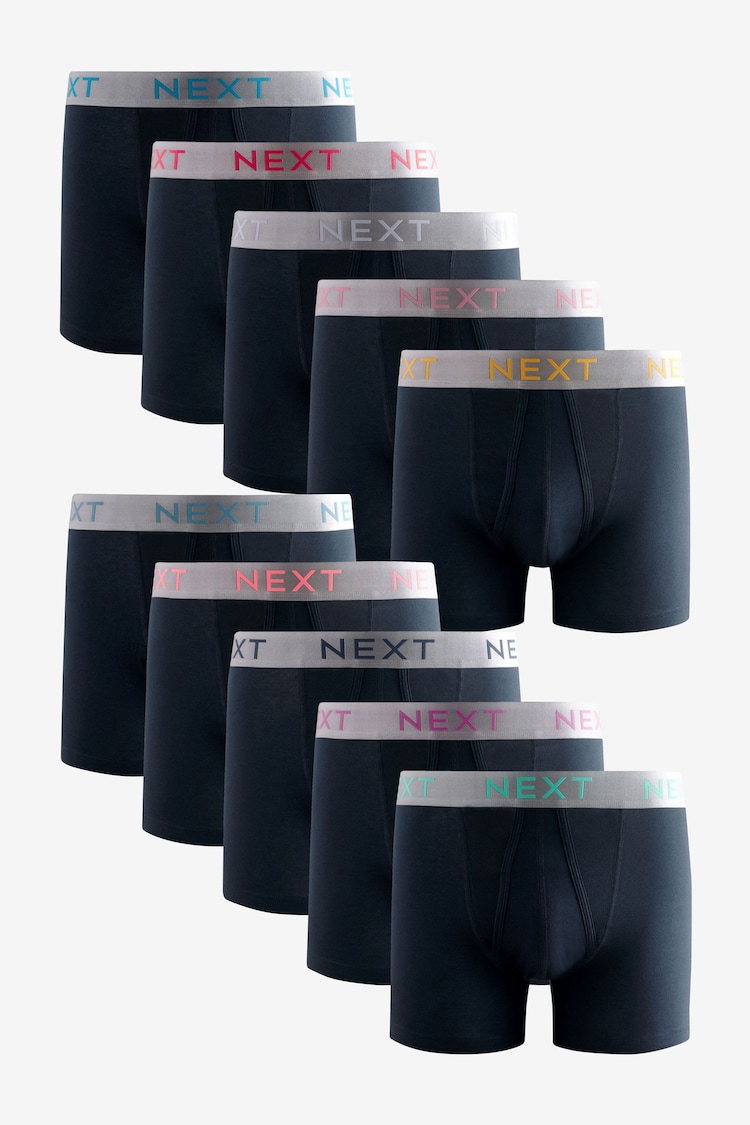 Navy Silver Waistband 10 pack A-Front Boxers - Image 1 of 1
