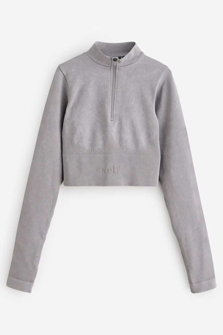 self. Grey Quarter Zip Seamfree Crop Top - Image 1 of 1