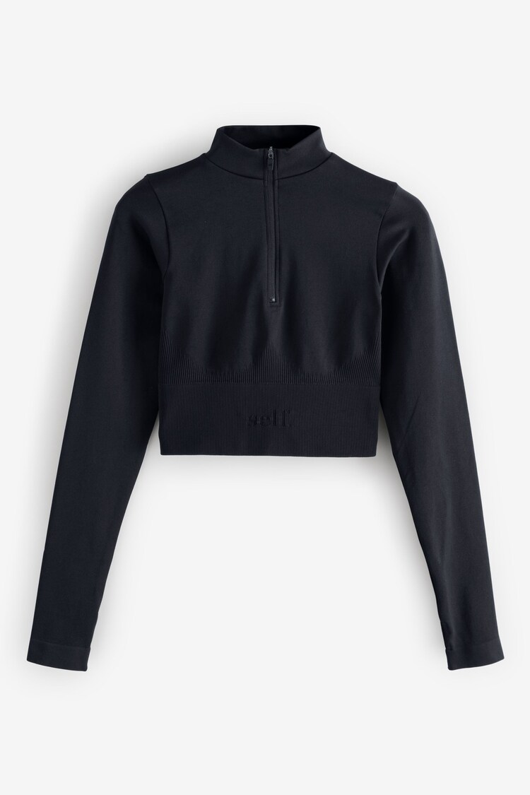 self. Black Quarter Zip Seamfree Crop Top - Image 1 of 1