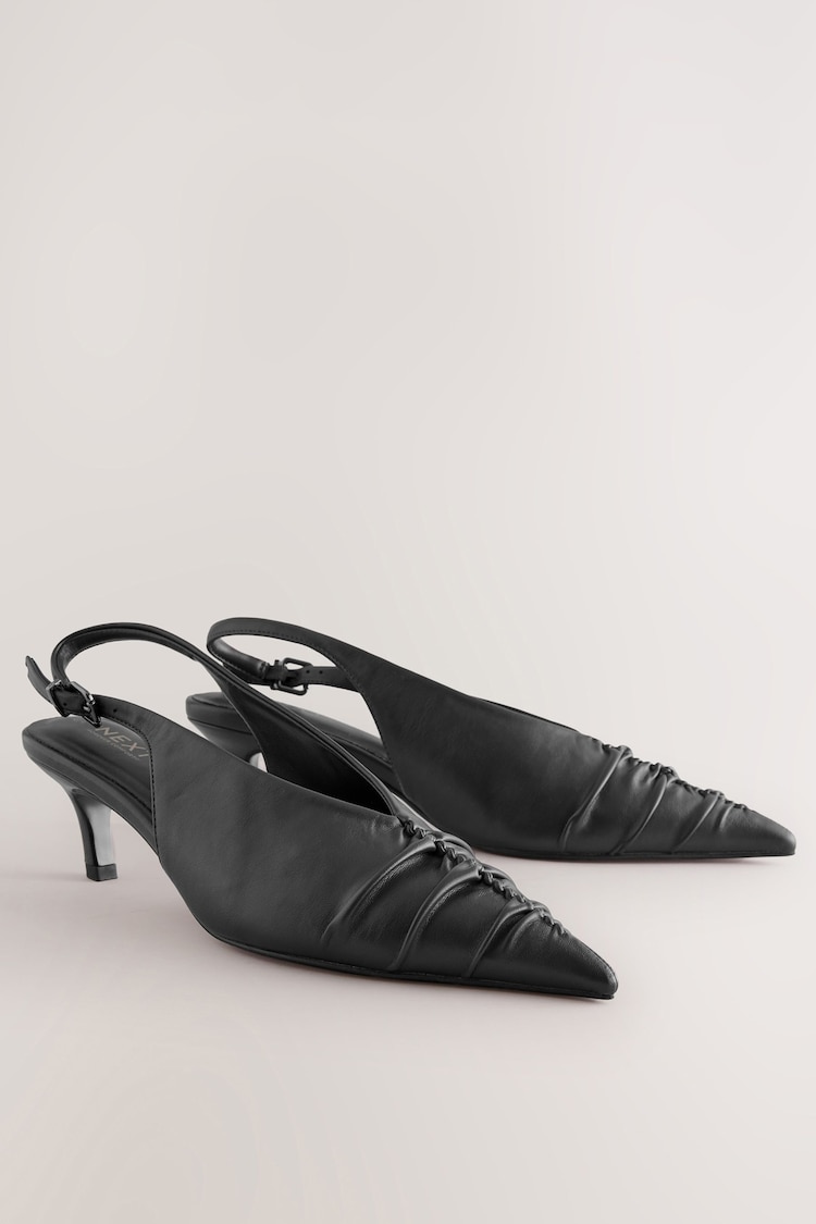 Black Standard Fit Forever Comfort® Point Toe Ruched Slingback Heels - Image 1 of 1