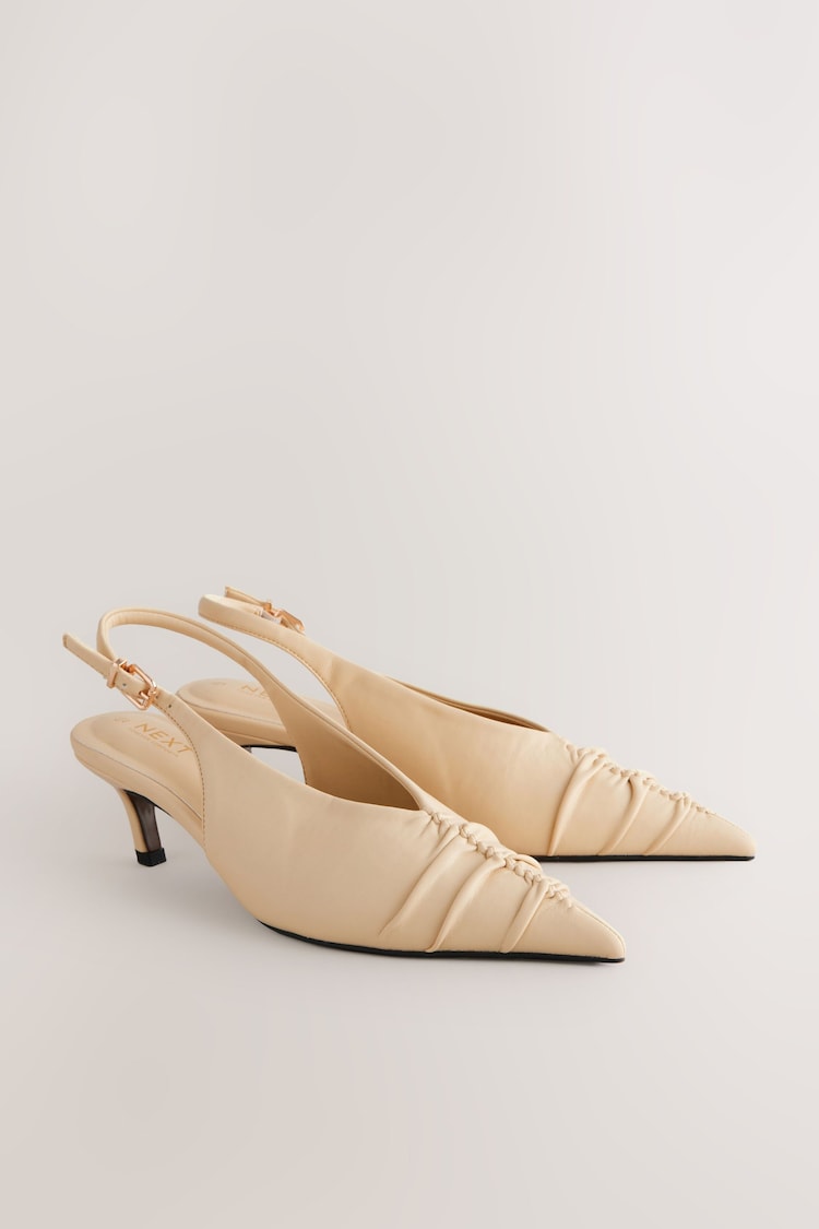 Buttermilk Yellow Standard Fit Forever Comfort® Point Toe Ruched Slingback Heels - Image 1 of 1