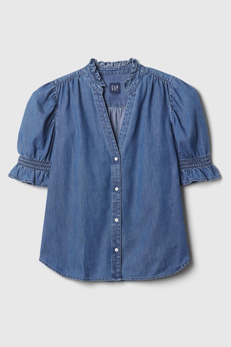 Gap Blue Puff Sleeve Denim Shirt - Image 1 of 1