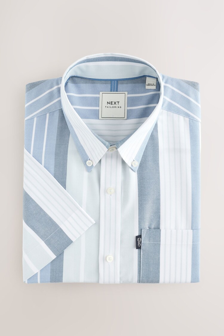 Light Blue/Denim Blue Short Sleeve With Button Down Collar Stripe Easy Iron Oxford Shirt - Image 1 of 1