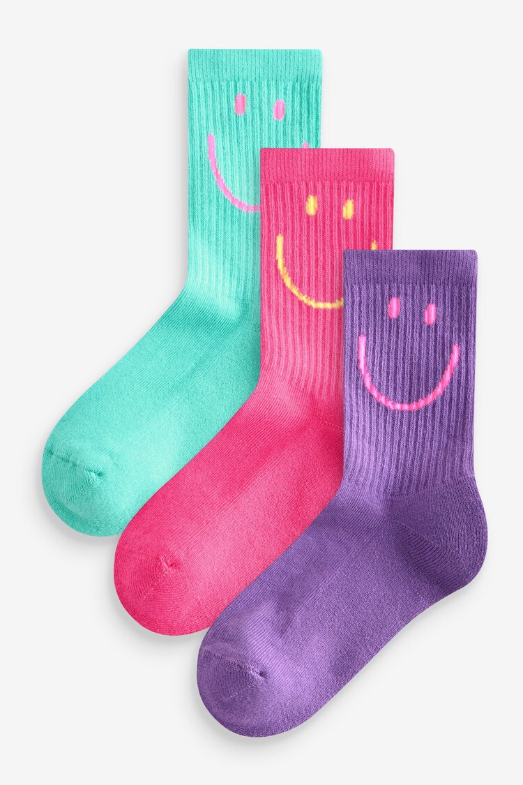 Pink, Purple and Teal Blue Character Regular Length Cotton Rich Cushioned Sole Ankle Socks 3 Pack - Image 1 of 1