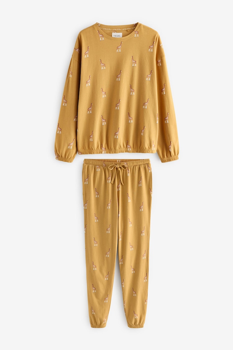 Ochre Yellow Giraffe 100% Cotton Long Sleeve Pyjamas - Image 1 of 1