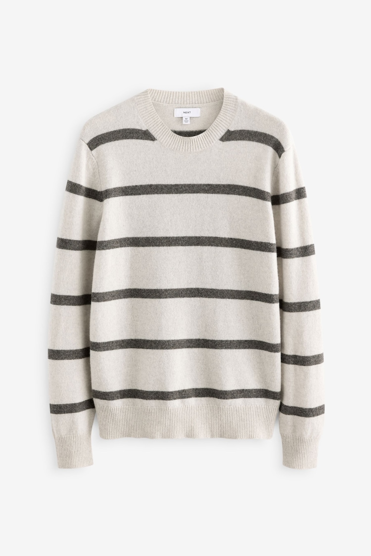 Ecru White Stripe Regular Fit Signature 100% Merino Wool Crew Jumper - Image 1 of 1
