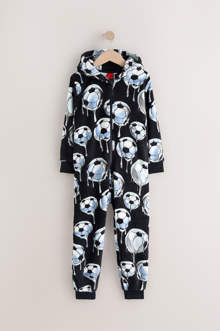 Black/White Football All-In-One Fleece Pyjamas (3-16yrs) - Image 1 of 1