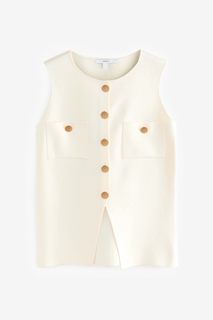 White/Ecru Smart Knitted Button Waistcoat Top - Image 1 of 1