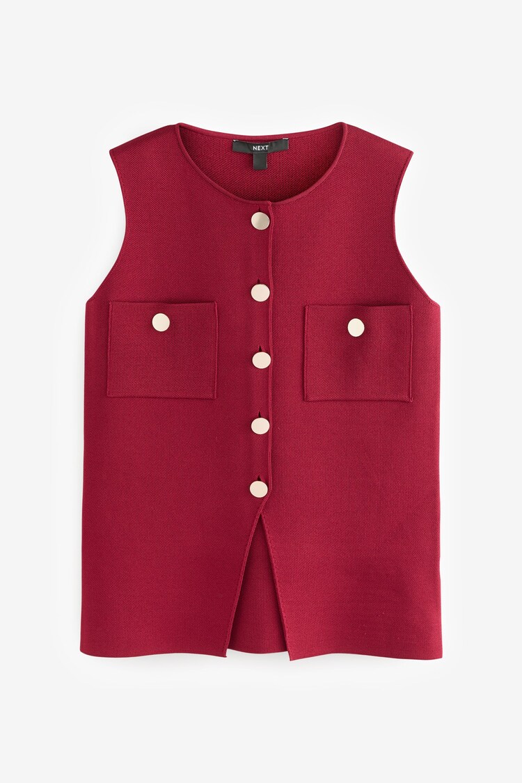 Red Smart Knitted Button Waistcoat Top - Image 1 of 1