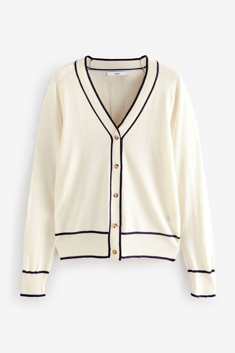White Ecru Tipped Soft Touch Button Up Knitted Cardigan - Image 1 of 1