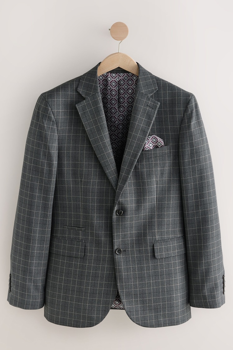 Charcoal Grey Tailored Fit Trimmed Check Suit Jacket - Image 1 of 1 Charcoal Grey Tailored Fit Trimmed Check Suit Jacket - Image 1 of 1