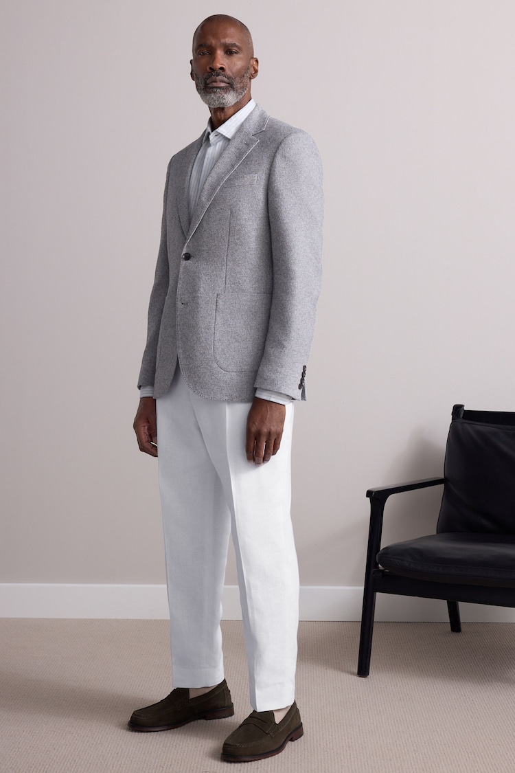 Light Grey Slim Fit Nova Fides Italian Fabric Textured Cotton Blend Blazer - Image 1 of 1