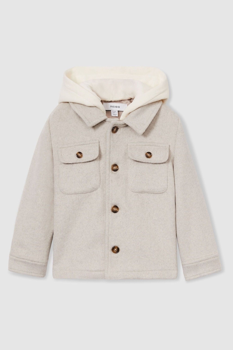 Reiss Stone Liam 9-13 yrs Removable-Hood Brushed-Twill Overshirt - Image 1 of 1