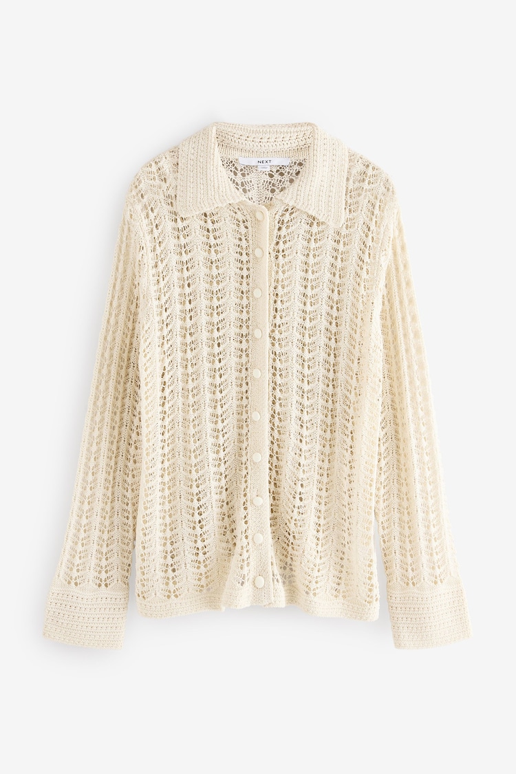 White Ecru Stitch Long Sleeve Button Up Top - Image 1 of 1