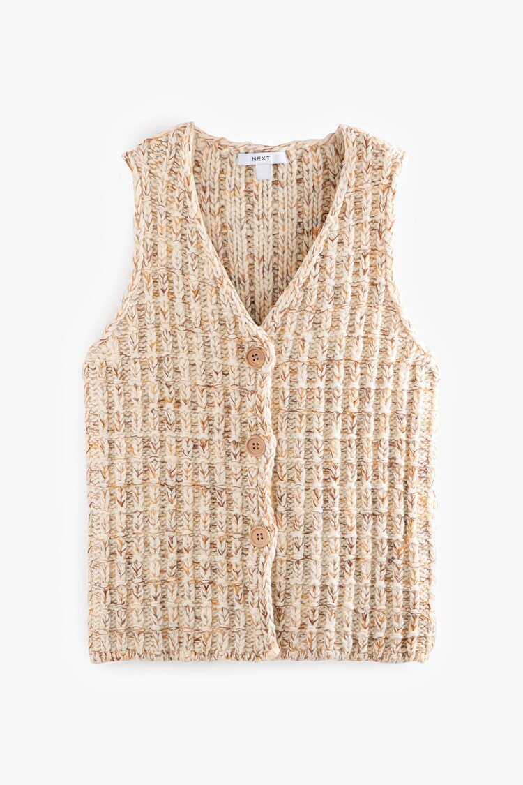 Yellow Stitch Knitted Button Up Waistcoat With Wool - Image 1 of 1