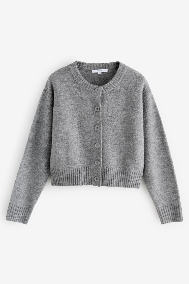 Grey Crew Neck Knitted Cardigan - Image 1 of 1