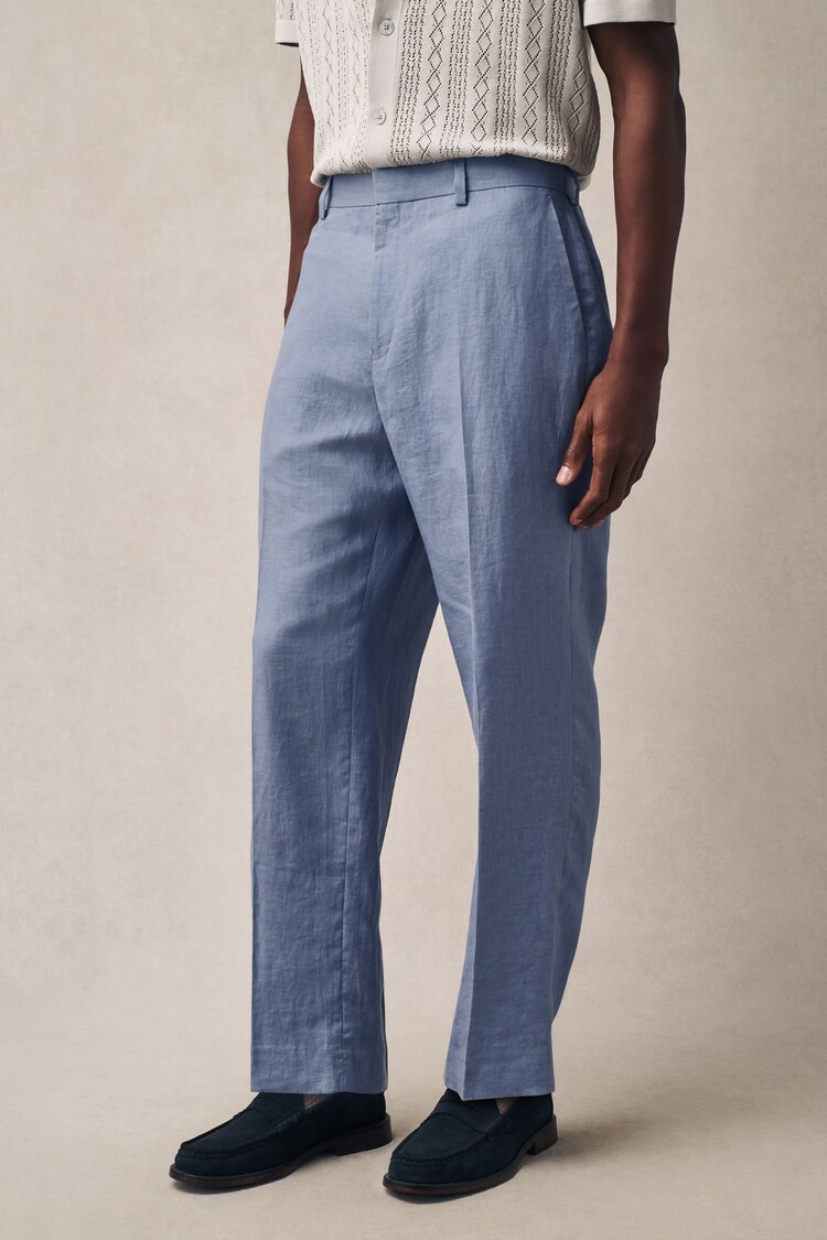 Lichtblauw - Slim fit 100% linnen broek - Image 1 of 1