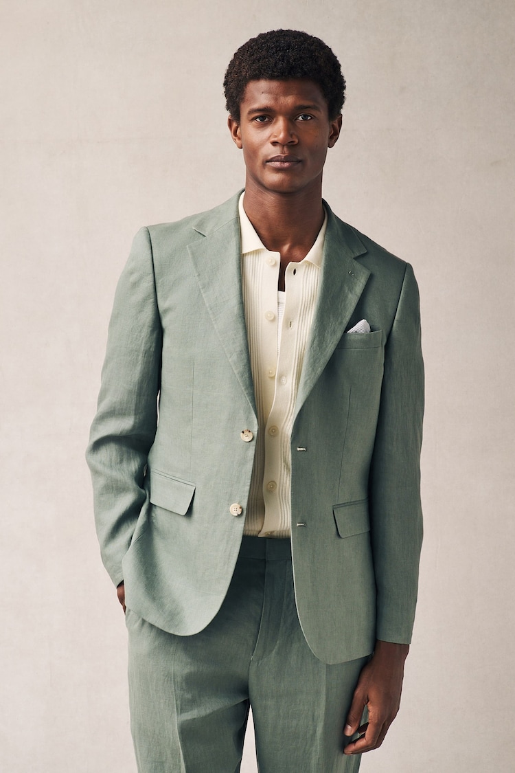 Vert - Veste de costume slim en lin - Image 1 of 1