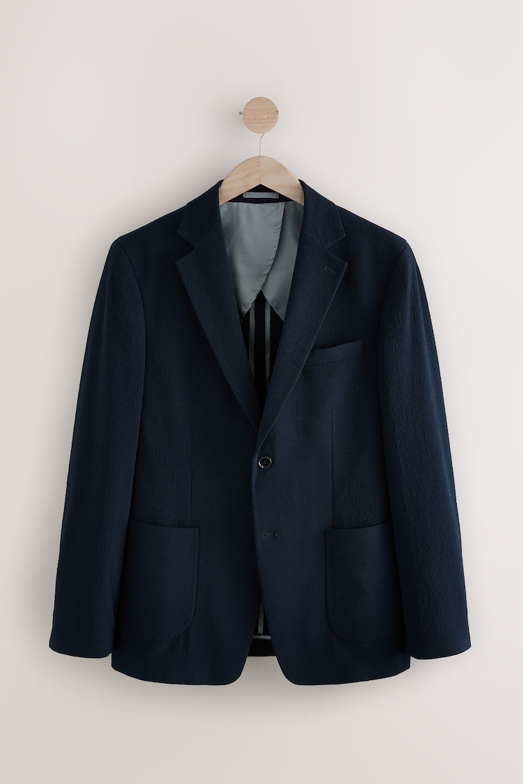 Темно-синий - Пиджак из ткани сирсакер с текстурой Slim Fit - Image 1 of 1