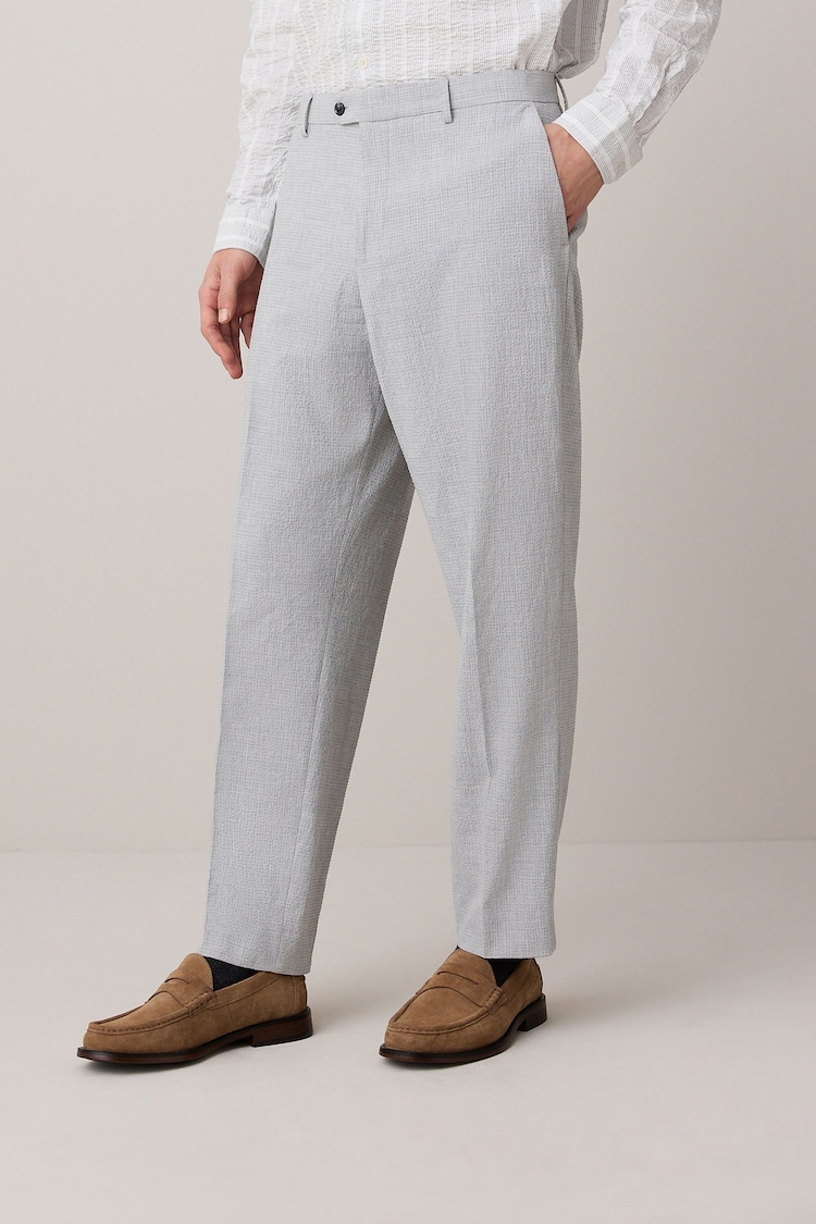 Light Grey Slim Fit Seersucker Texture Suit Trousers - Image 1 of 1