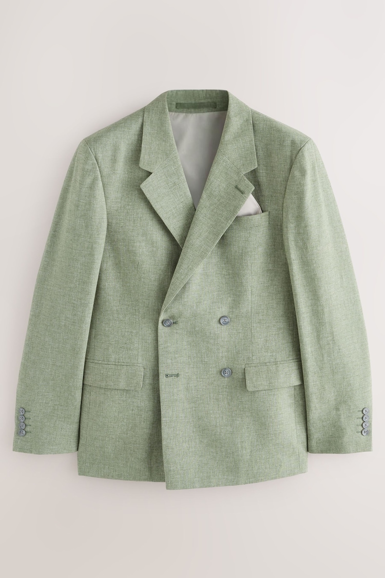 Зеленый - Tailored Fit Textured Linen Double Breasted Suit Jacket - Image 1 of 1