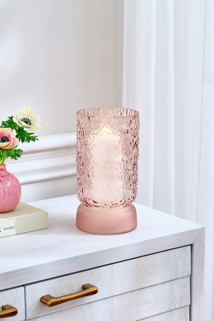 Pink Textured Glass Hurricane Candle Holder - Image 1 of 1