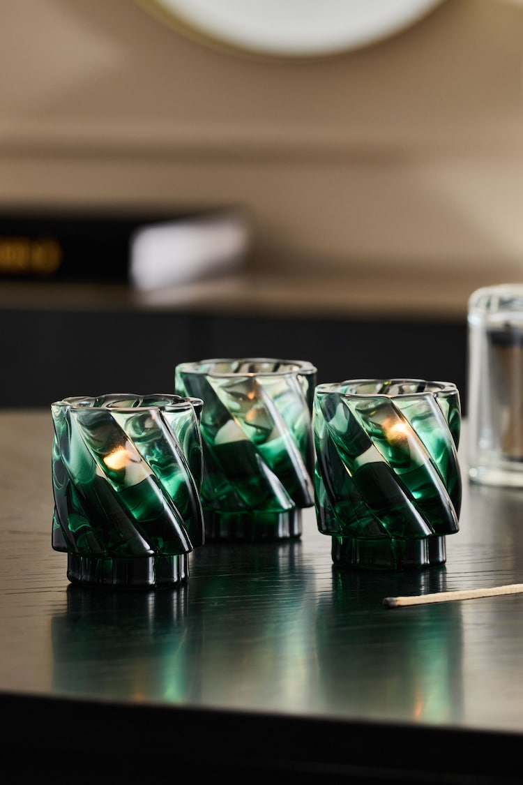 Green Ombré Swirl Glass Tea Light Holders - Image 1 of 1