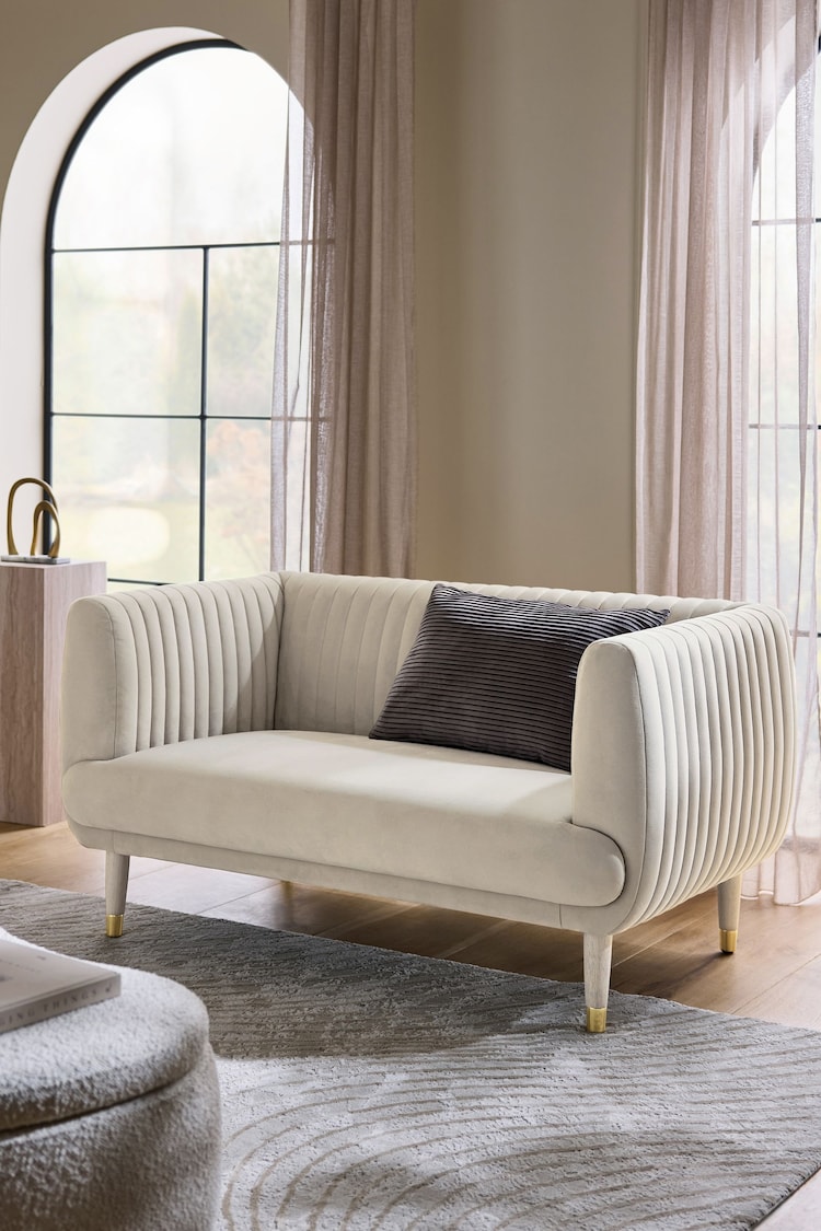 Soft Velvet Pebble Natural Evie Petite Sofa - Image 1 of 1