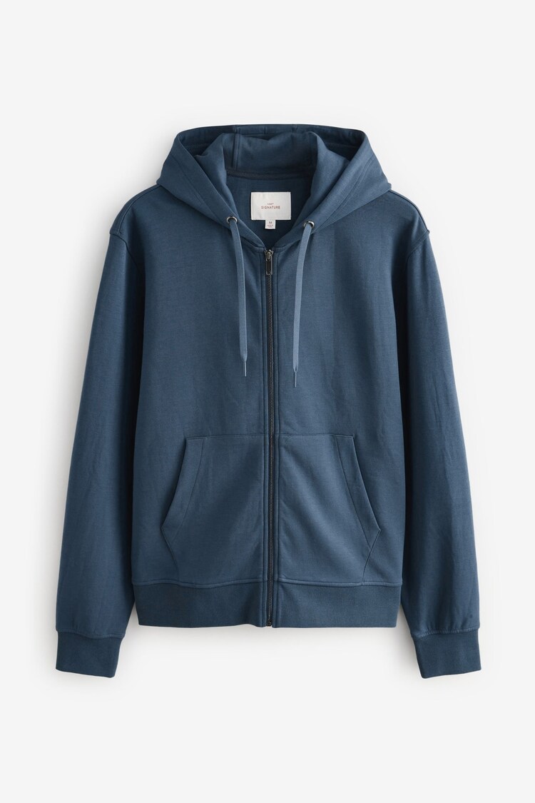 أزرق - Signature Soft Touch Modal Zip Through Hoodie - صورة 1 من 1