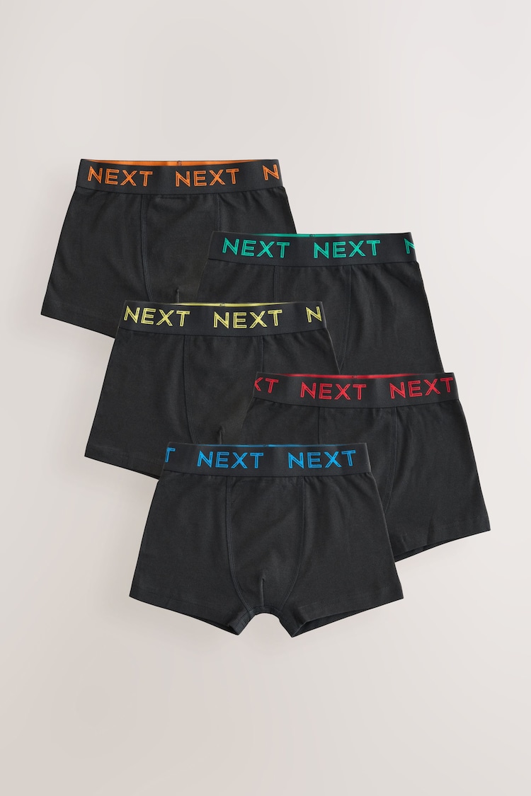 Black with colour waistband Trunks 5 Pack (1.5-16yrs) - Image 1 of 1