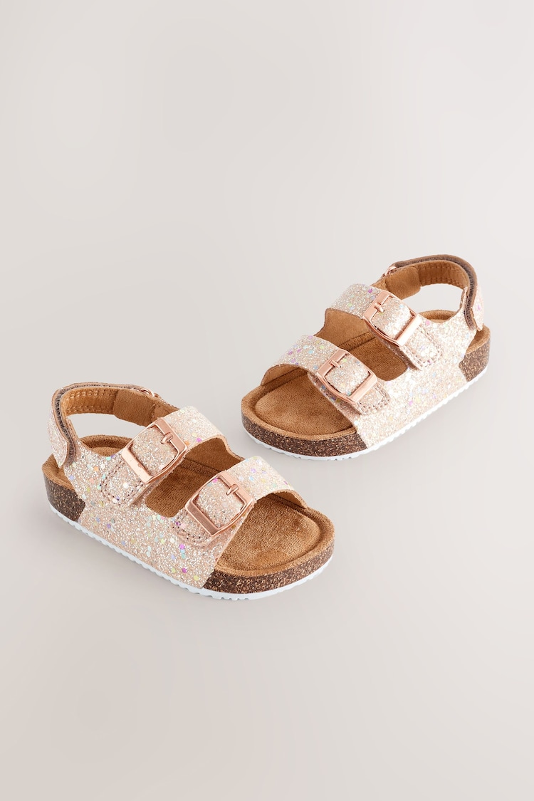 Pink Glitter Wide Fit (G) Corkbed Double Two Strap Sandals - Image 1 of 1