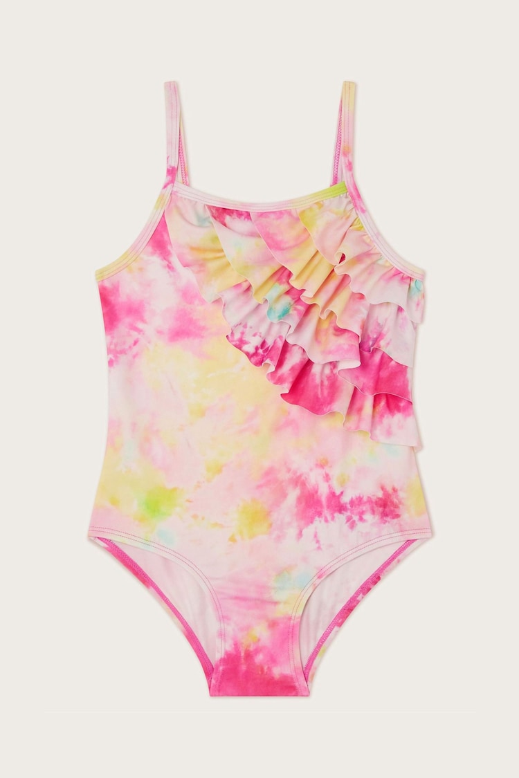 Monsoon Pink Tie Dye Ruffle Swimsuit - Image 1 of 1