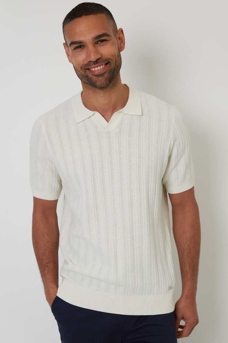 Threadbare Cream Textured Knitted Trophy Neck Polo Shirt - Image 1 of 1