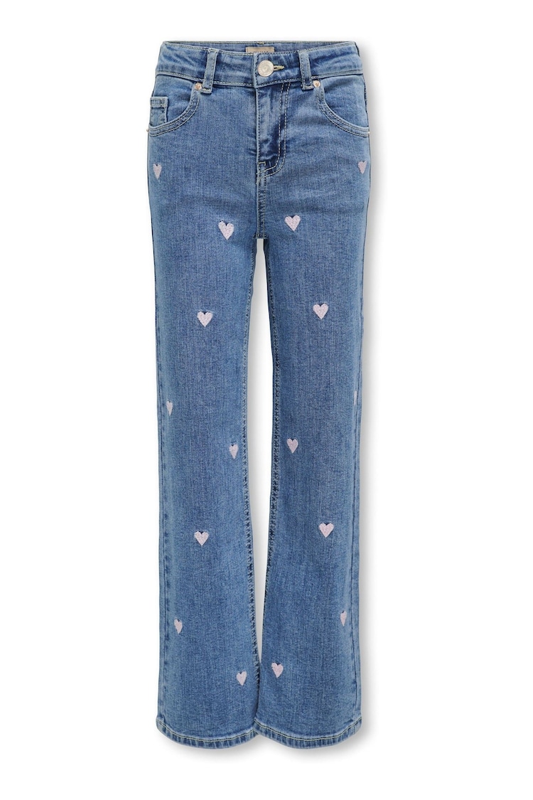 ONLY KIDS Blue Wide Leg Heart Print Jeans - Image 1 of 1
