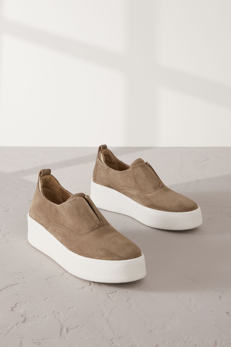 Chocolate Brown Slip On Signature Forever Comfort® Leather Chunky Wedge Platform Trainers - Image 1 of 1