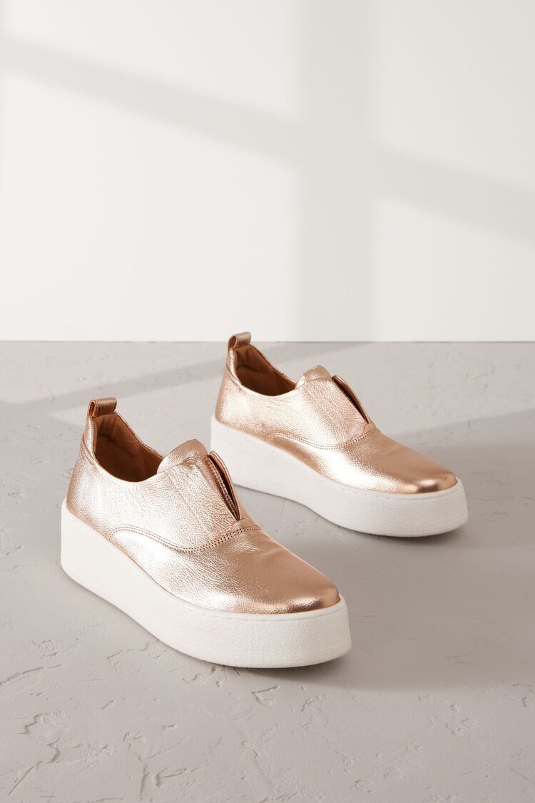 Rose Gold Slip On Signature Forever Comfort® Leather Chunky Wedge Platform Trainers - Image 1 of 1
